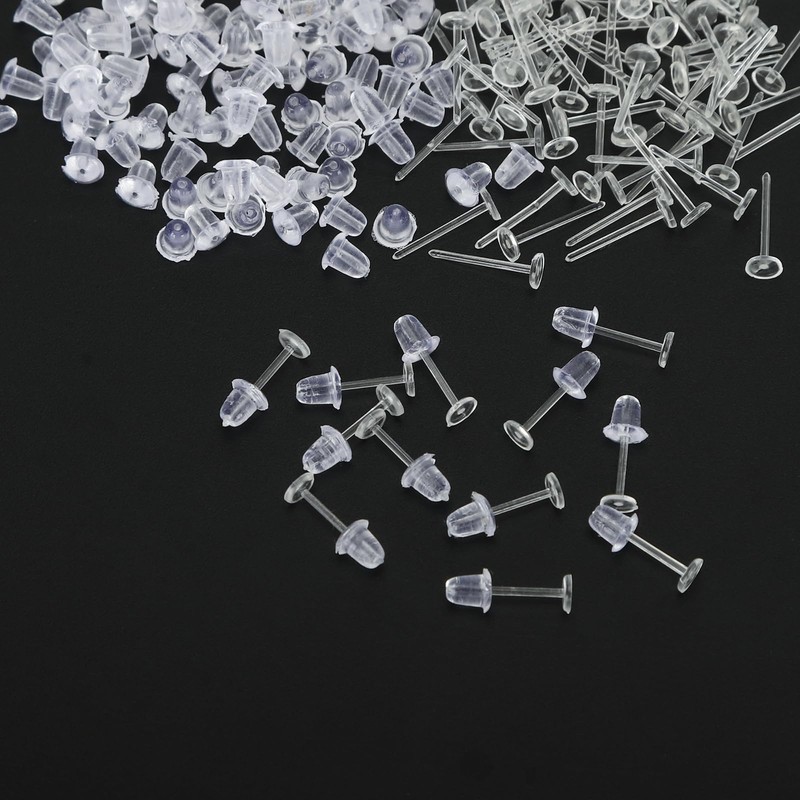 EARRING STUD SETTINGS + EARNUTS 3mm ALLERGY FREE CLEAR PLASTIC