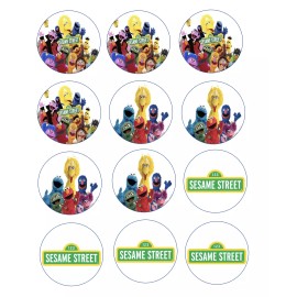 Handmade 12 Sesame Street, edible paper, cupcake cookie toppers CHOOSE SIZE pre cut - 1.5"