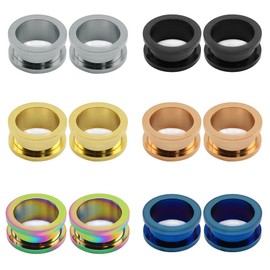 ZeSen Jewelry 6 Pairs Stainless Steel Screw Fit Tunnels Plugs Flesh Expander Stretcher Ear Gauges Piercing (Gauge=4g(5mm))