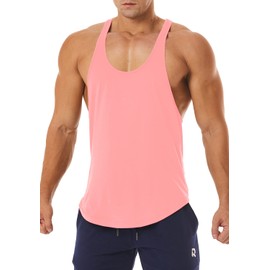ROWILUX Men's Workout Quick Dry Soft Gym Bodybuilding Stringer Tank Tops (L, Pink)