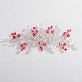 Lenjicons Elegant Red Rhinestone Pearls Hair Vine Sparkling Rhinestone Beads Headband Handmade Crystal Hairpiece for Wedding Bridal Hair Accessories for Women