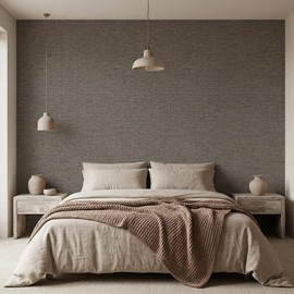 WADILE Grasscloth Peel and Stick Wallpaper 15.7in x 78.7in, Textured Contact Paper for Cabinets, Faux Linen Wall Paper Pull and Stick, Fabric Vinyl Wallpaper Self Adhesive Brown Gray