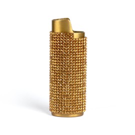 HUMWE Bling Rhinestone Crystal Lighter Case Cover Sleeve Metal Shiny Lighters Holder for Bic Full Standard Size Lighter J6 (gold1)