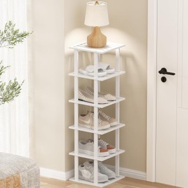 Tohomes White Bamboo Shoe Rack - Vertical Shoe Rack for Small Spaces