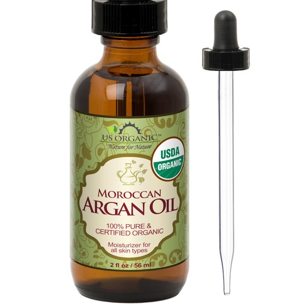 US Organic Moroccan Argan Oil, USDA Certified Organic,100% Pure & Natural, Cold Pressed Virgin, Unrefined, 2 Oz in Amber Glass Bottle with Glass Eye Dropper for Easy Application. Origin_Morocco