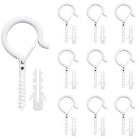 Anvin Pack of 10 Hooks for Screwing, Stainless Steel Screw Hooks, Ceiling Hooks, Heavy Duty with Screws, Screw Hooks with Safety, Hook Screws for Hanging Plant Baskets, Christmas Decoration (White)
