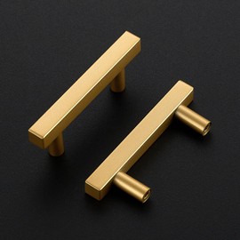 Ravinte 20 Pack Brass 2-1/2 Inch Hole Center Champagne Gold Handles Square Cabinet Hardware Stainless Steel Pulls for Kitchen Cupboard Drawers 4 Inch Overall Length