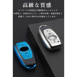 LETINGFAR Smart Key Case for Subaru, Key Cover, 4 Buttons, TPU, Leather Handle, High Quality, Special Design for Subaru with Key Holder, blue