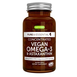 Igennus Vegan Omega-3 Natural Triglyceride Algae Oil, DHA & EPA Fatty Acid Supplement, 60 Small Softgels with Astaxanthin, Easy-to-Swallow, Pure & Sustainable, 30 Servings