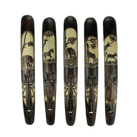 Set of Five 39 Inch Hand Carved African Style Tribal Masks Wall Bar Decor