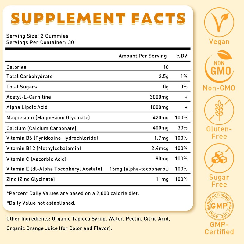 Flyrocer Acetyl L-Carnitine Gummies for Energy & Brain Function Support
