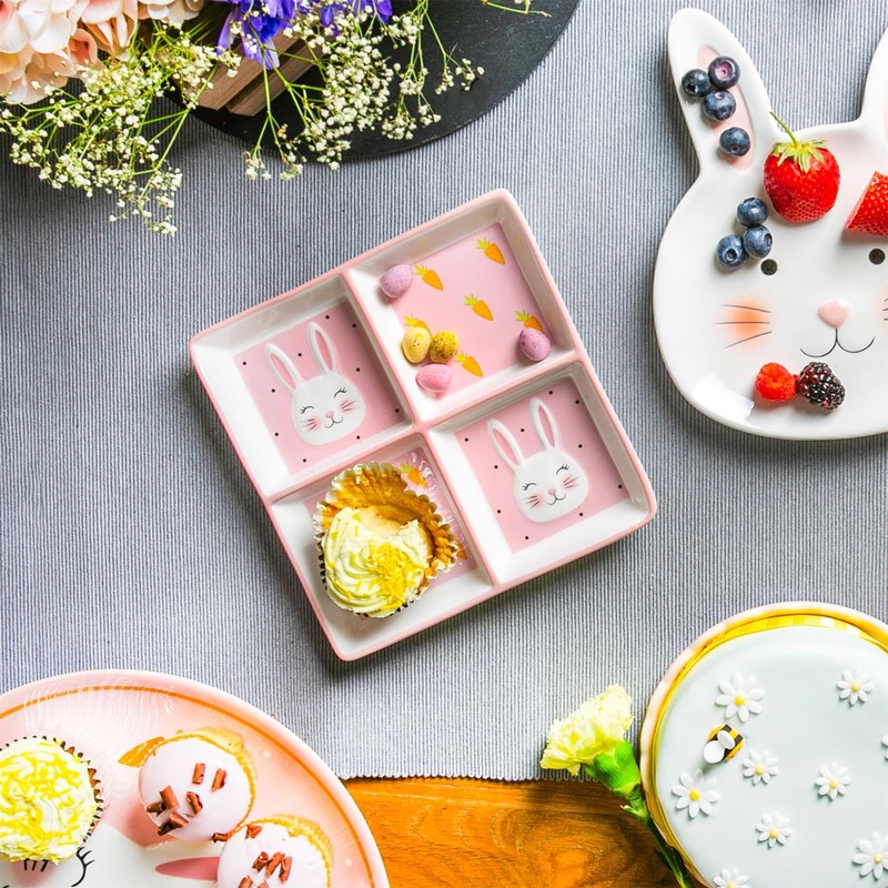 Nicola Spring Pink Bunny Snack Plate - Hand Painted Buffet