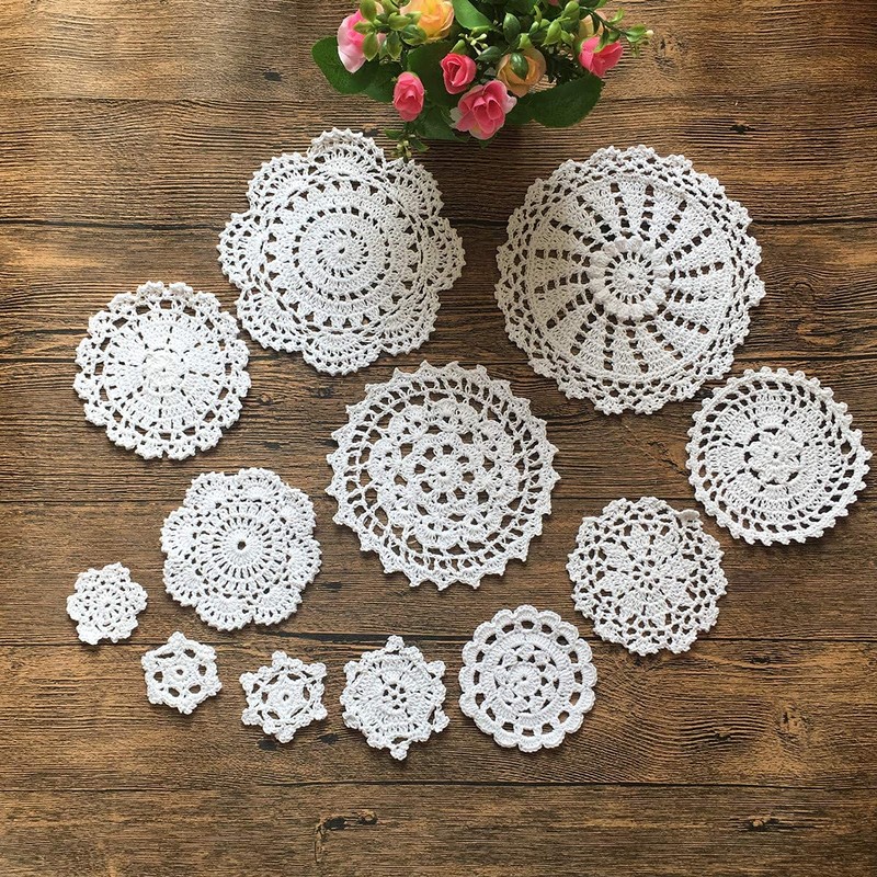 MINDPLUS Set of 24 Hand Crochet Doilies Cotton Crocheted Lace