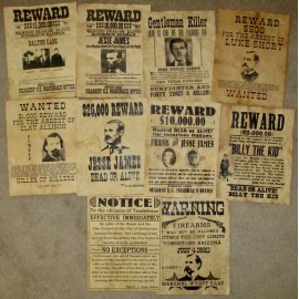 Wyatt Earp Tombstone Wanted Posters Jesse James Daltons Billy the Kid Old West