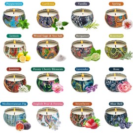 Howemon Scented Candles Gift Set, Natural Soy Wax Portable Travel Tin with Strongly Fragrance Essential Oils for Stress Relief and Aromatherapy - 16 Pack