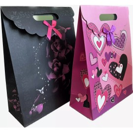 Madhatter 3 Valentine Day Love Hearts Flower Gift Bags w Handle Medium Printed Pink Red