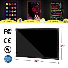 Voilamart LED Message Writing Board, 32" x 24" Flashing Illuminated Erasable LED Message Chalkboard Neon Effect Menu Sign Board with Remote Control, 8 Colors Chalk Markers