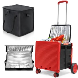 Cooler Bag Wheeled，Large Insulated Rolling Cooler Collapsible Leakproof Portable Hard Framed Ice Packs for Camping Picnic Beach Travel (Black Red, 5.7 inch Wheels)