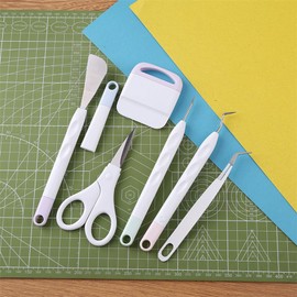 OTCRAFT 6-Piece Set Craft Vinyl Weeding Tools Set Spatula/Scissors with Cap/Piercing Tool/Weeder/Tweezers/Scraper Basic Weeding Tool Kit Perfect for Vinyl, Paper, Iron-on Projects, and More.