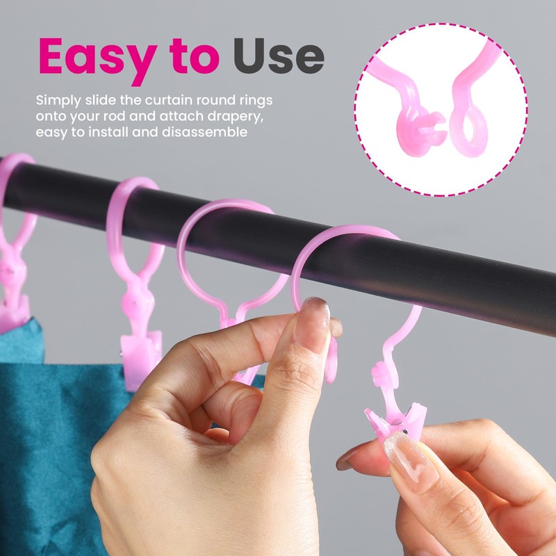HNYYZL Curtain Clips,50PCS Plastic Curtain Rod Rings,Curtain Rings with Clips,Curtain