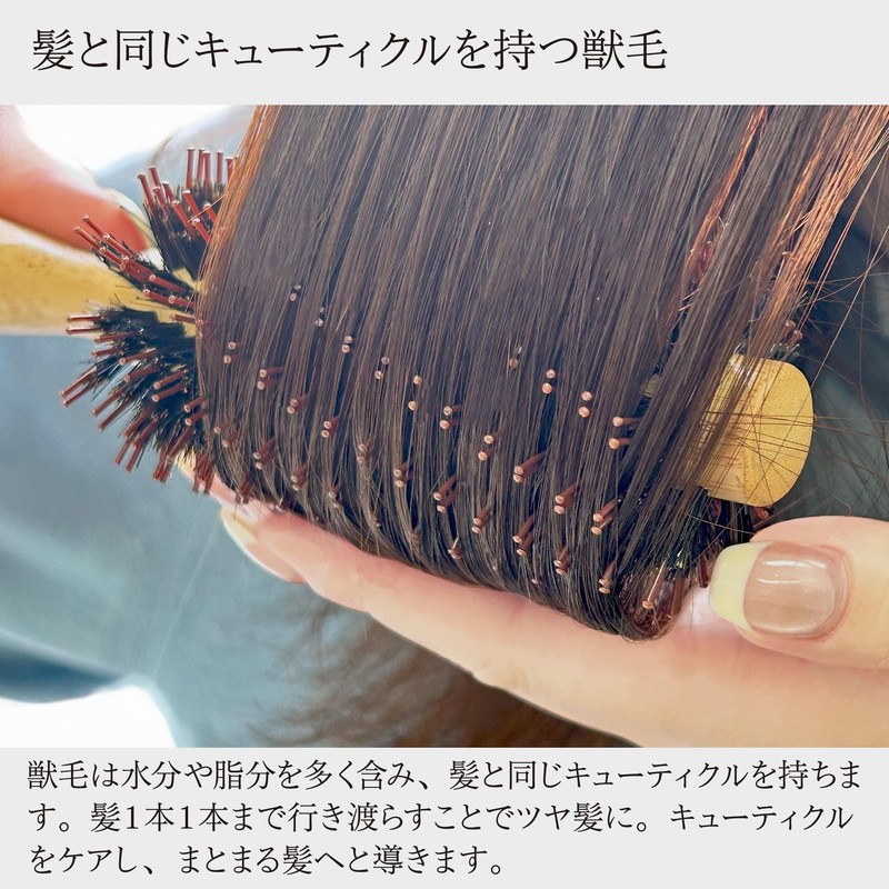 Anushi Bamboo Roll Brush, Natural Beast Hair Tip Pin, Hair