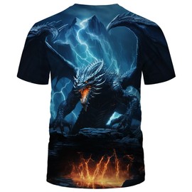 WHNBCW Traditional Dragon T-Shirt Funny Anime Graphic Tee Shirt,Blue,L