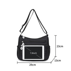 NOTAG Crossbody Bags for Women, Multi-Pocket Casual Shoulder Bag Waterproof Nylon Embroidery Crossbody Handbags (Black)
