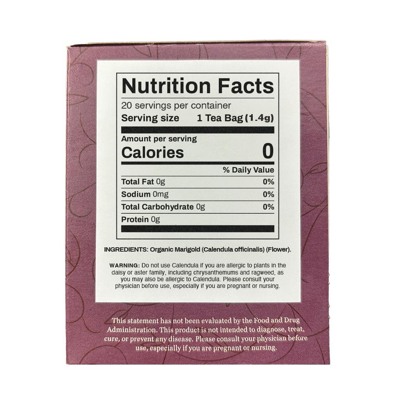 Organic Positively Botanicals Company, Calendula Herbal Tea Bags, 20 Count