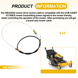 946-04343 Drive Control Cable for MTD, Craftsman and Cub Cadet Walk Behind Mowers, Fits Models CC760ES and Crafts-Man 33 inch Wide Cut, Repalces Part Number 746-04343