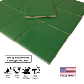 4 in Ceramic Tile Gloss 4 1/4" Box of 10 Pieces for Bathroom Wall and Kitchen Backsplash by Tenedos – Glossy Finish, Classic Look (Emerald Green)