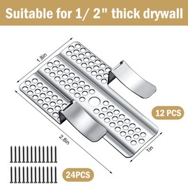 moonoom 12 Pack Drywall Repair Clips, 1/2 inch Drywall Fastener Clip with 24 Screws, Stainless Steel Wall Patch Clips for Damaged Walls Repairing