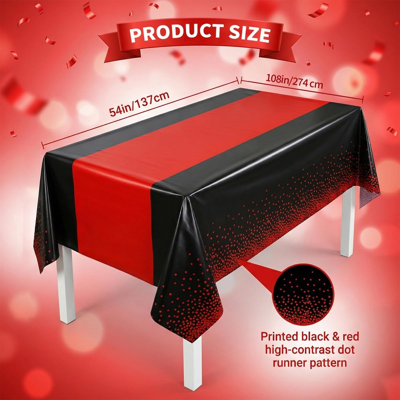 Preocea 6 Pack Black and Red Tablecloth Party Decorations, 137