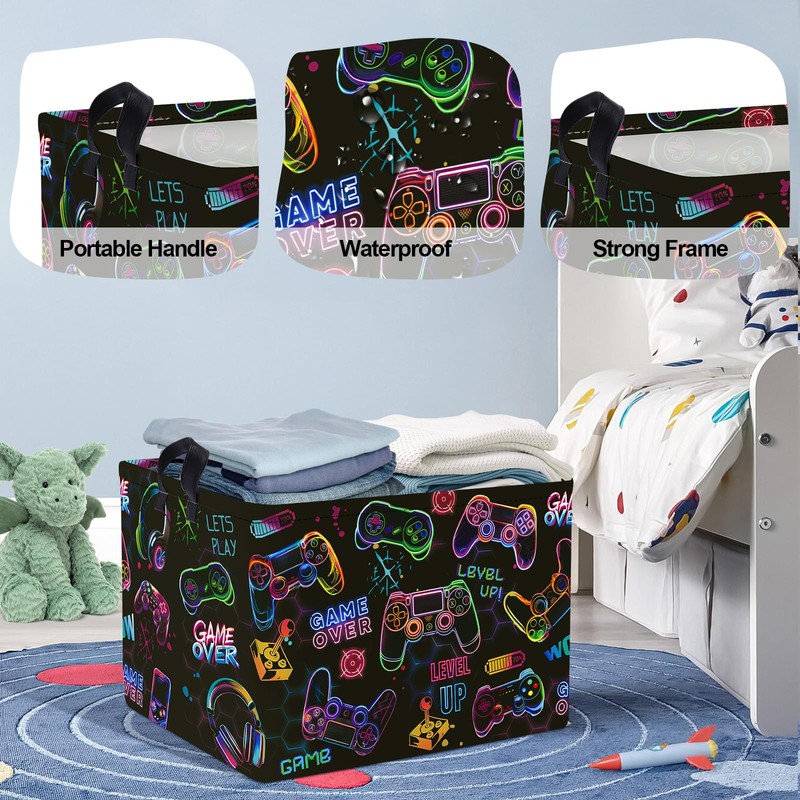 Gaming Laundry Hamper Game Controller Console Large Storage Basket Collapsible