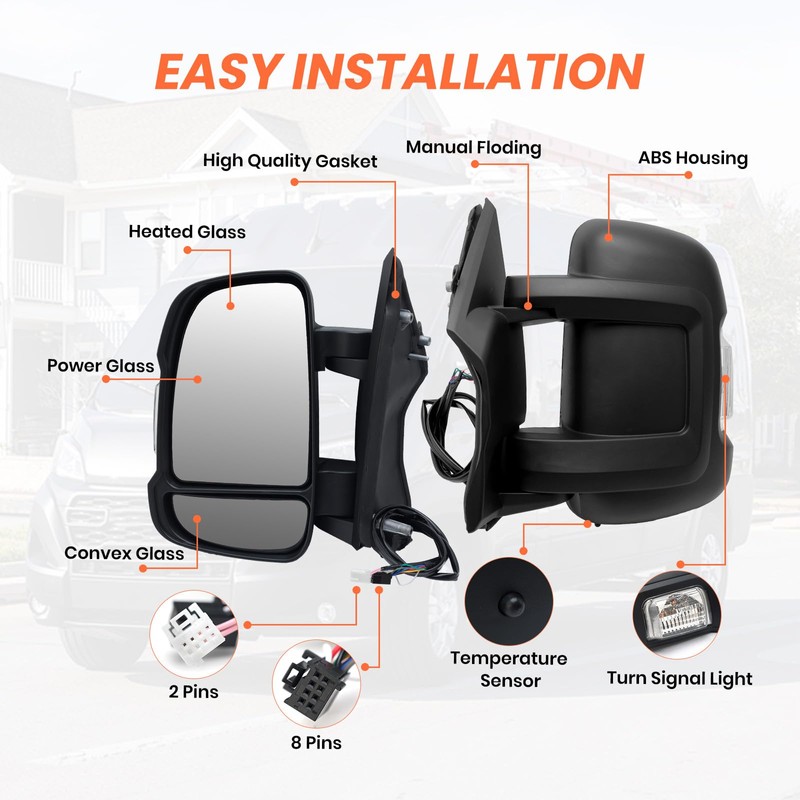 MOFOAP Left Driver Side Mirror Compatible with 2014-2024 Ram Promaster