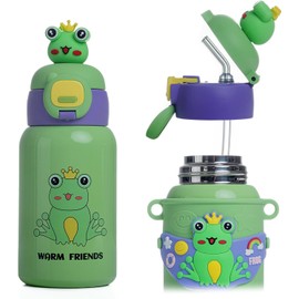 Children's Leak-Proof Drinking Bottle, 450 ml Stainless Steel Drinking Bottle for School and Nursery, Girls, Boys, BPA-Free Water Bottle for Cold and Hot (Green)