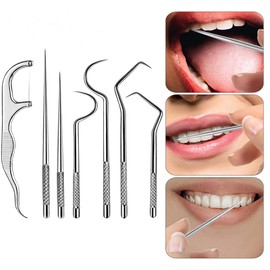 Set 8 Herramientas Para Cuidado Dental Limpieza Estuche Mondadientes de Metal Juego de Bolsillo 8 pz de Dientes Reutilizables Juego de Cepillos de Hilo Dental de Viaje Palillos Dentales de Acero Inoxidable para Camping
