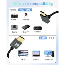 YANBORONSN 8K Up Angle Mini HDMI to HDMI Coiled Cable 3FT, 270 Degree Short HDMI to Mini HDMI Cable, Spring Spiral HDMI 2.1 Cable 8K@60Hz 48Gbps for Camera/Camcorder/HDTV/Tablet(Up Angle Black)