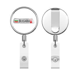 Bulgaria Flag Travel Slogan Round ID Badge Key Card Tag Holder Badge Retractable Reel Badge Holder with Belt Clip
