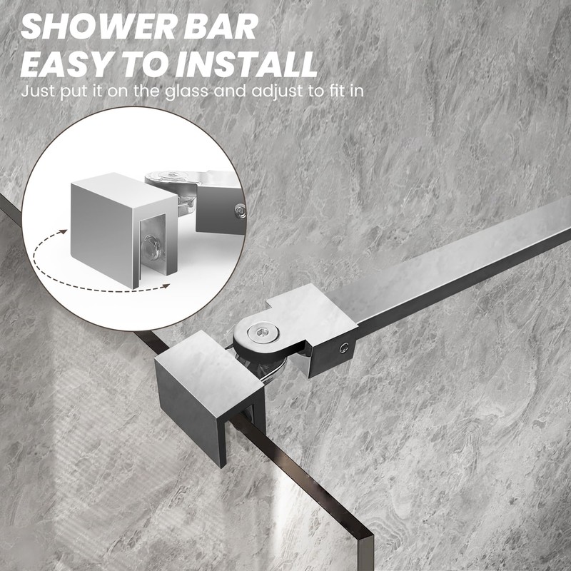 Stainless Steel Shower Rod, Wall-to-Glass Brace for 1/4" & 3/8"
