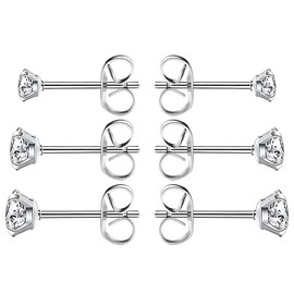 GNHG 3 Pairs Women Earrings Silver Earrings Diamond Earrings Hypoallergenic Earrings Girls Earrings 3 4 5mm Men Women Earrings, Stainless Steel