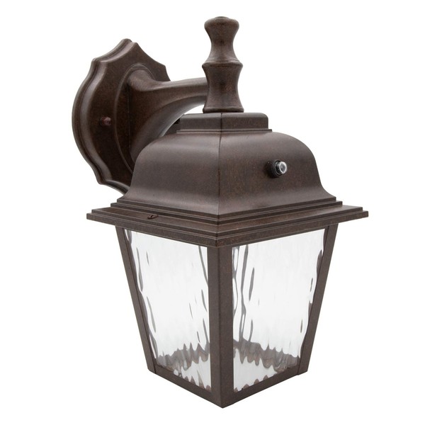 Maxxima LED Porch Lantern Outdoor Wall Light Fixture - Aged Bronze, Clear Water Glass, Photocell Sensor, 875 Lumens, 3000K Warm White, Dusk to Dawn Light Sensor, Exterior Decorative Light