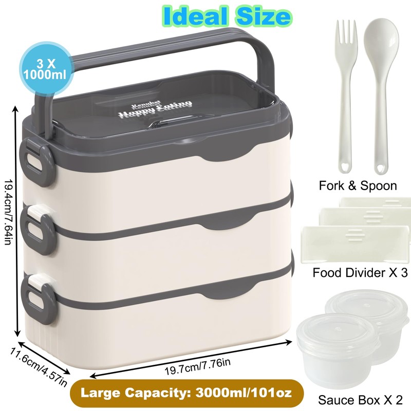Bento Box Adult Lunch Box, Stackable 3 Layers Large Capacity