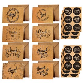 Yoolly 8 Pack Thank You Cards, Thank You Greeting Cards Multipack with Envelopes and Stickers, for Teachers, Graduation, Wedding, Family, Birthday, Business (Brown Kraft, 24 cards)