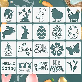 Easter Stencils for Painting on Wood Slice, 20 Pcs Reusable Stencil Set Including Bunny Eggs Happy Easter for Easter Party Decorations, Easter Gifts, Scrapbook Making, Art & DIY Crafts 3x3 Inch