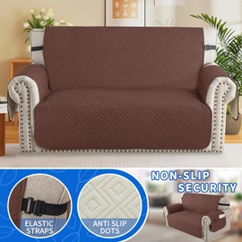 XINEAGE 100% Waterproof Loveseat Couch Cover for Pets Non Slip Sofa Cover Washable Sofa Slipcovers for 2 Cushion Couch Furniture Protector with Elastic Straps for Kids Dogs (Loveseat 49", Coffee)
