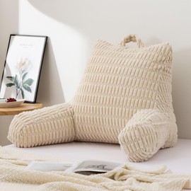 Btargot Corduroy Reading Pillow Bed Wedge Large Adult Backrest Lounge Cushion with Arms | Back Support for Sitting Up White