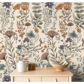 CiCiwind 197"×17.3" Floral Peel and Stick Wallpaper Removable Self Adhesive Wall Paper Boho Multicolor Flower Contact Paper Bedroom Bathroom Walls Decoration