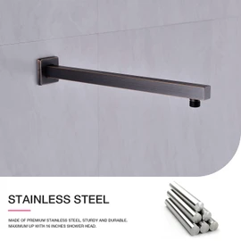 Square Shower Arm with Flange 16 Inch Wall Mounted Rainfall Shower Head Extension Arm for Low Profile Bathroom, Stainless Steel, Oil Rubbed Bronze