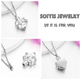 Crystal Cremation Jewelry Paw Print Heart Urn Necklace for Pet Ashes Stainless Steel Birthstone Memorial Keepsake Ash Holder for Cat Dog