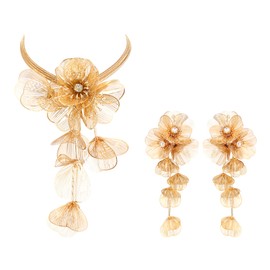 Clearine Beach Flower Necklace for Women, Shiny Chic Floral Flower Statement Collar Bib Necklaces Dangle Earrings Set for Summer Beach Holiday Costume Prom Jewellery, Crystal